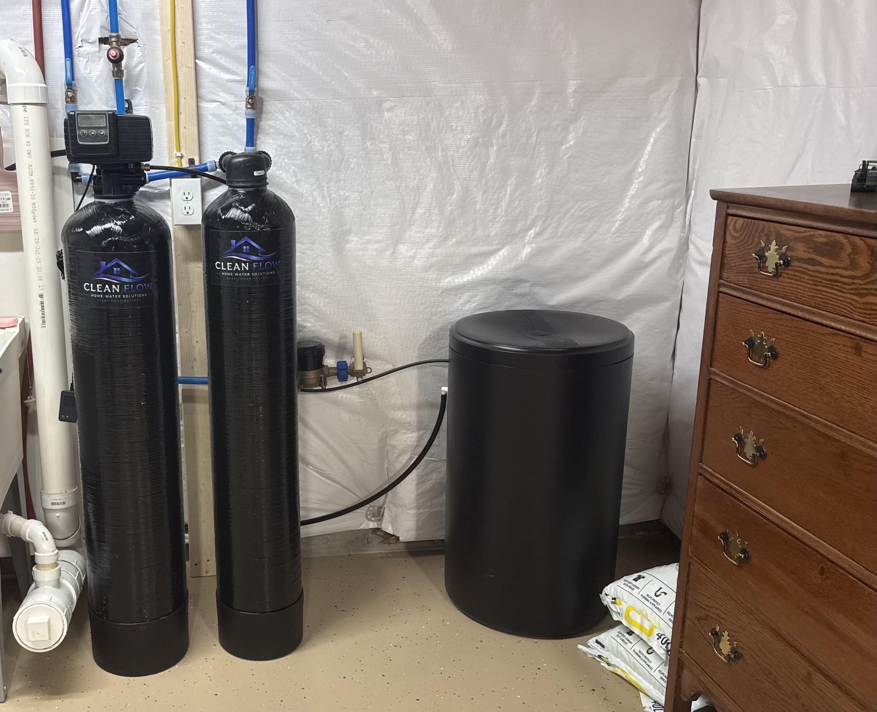 Clean Flow water softener system installed in a home